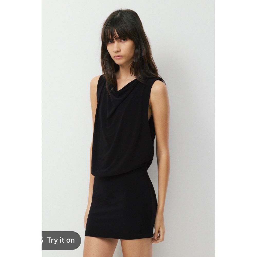 Maggie Ward Black 100% Silk Cowl Neck Sleeveless Blouson Mini Dress XS USA Made